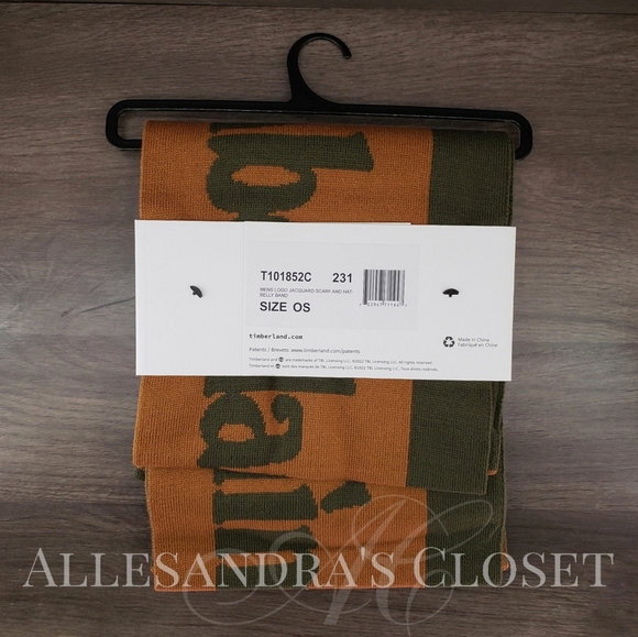 Timberland Hat Beanie & Scarf Set Wheat Grape Leaf Logo Jacquard Reversible Gift - Picture 4 of 4